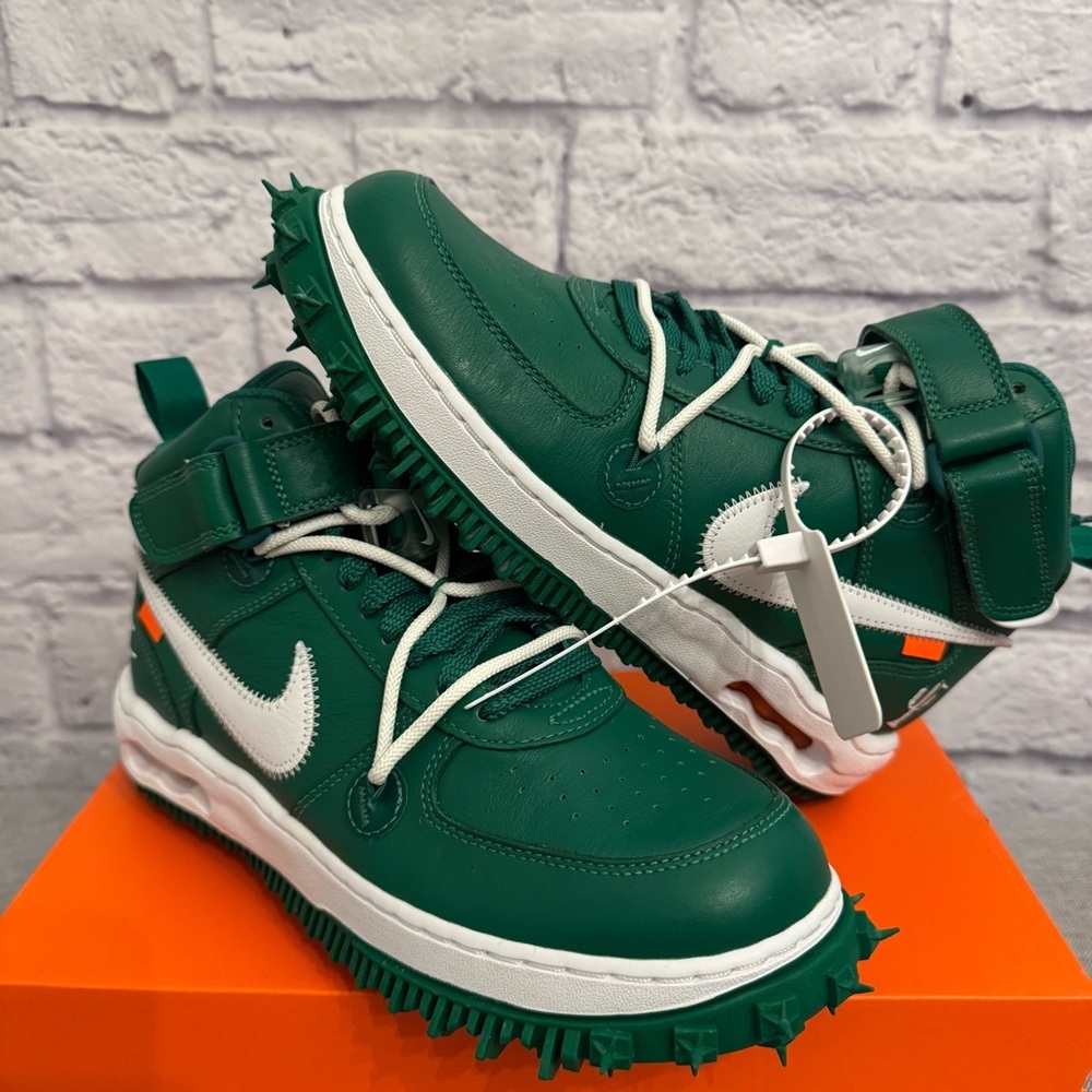 Nike AIR Force 1 MID X Off-White Mens Fashion Trainers in Green White Size 8 - Picture 3 of 7